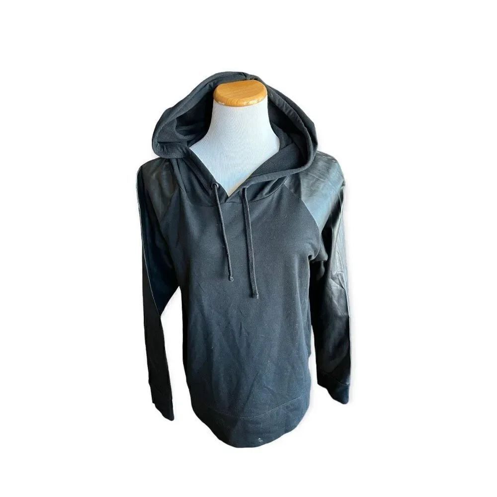 Womens New York & Co Soho Street Black Moto Faux Leather Hoodie - Sz L